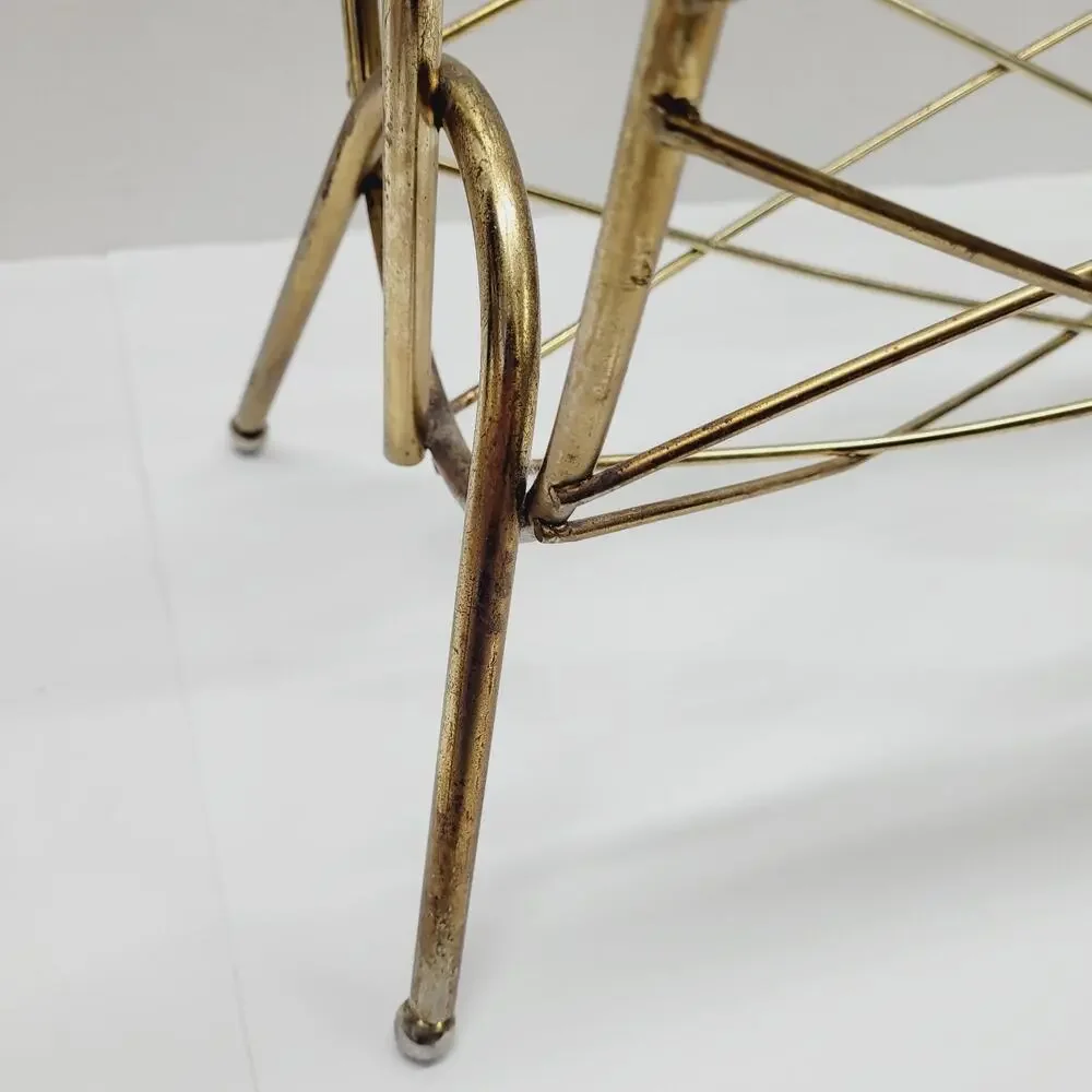 Vtg MCM ATOMIC Diamond Magazine Rack Holder Gold Brass Plate Wire Wrapped Handle